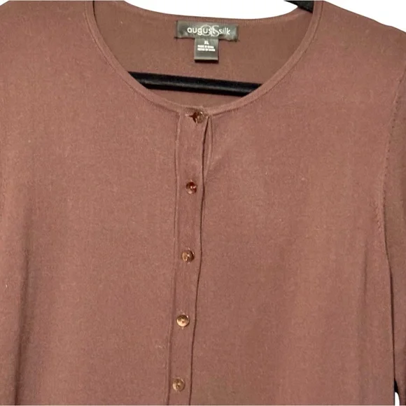 August Silk Silk Blend Chocolate Brown Long Sleeve Button Front Cardigan Sweater - Picture 4 of 11